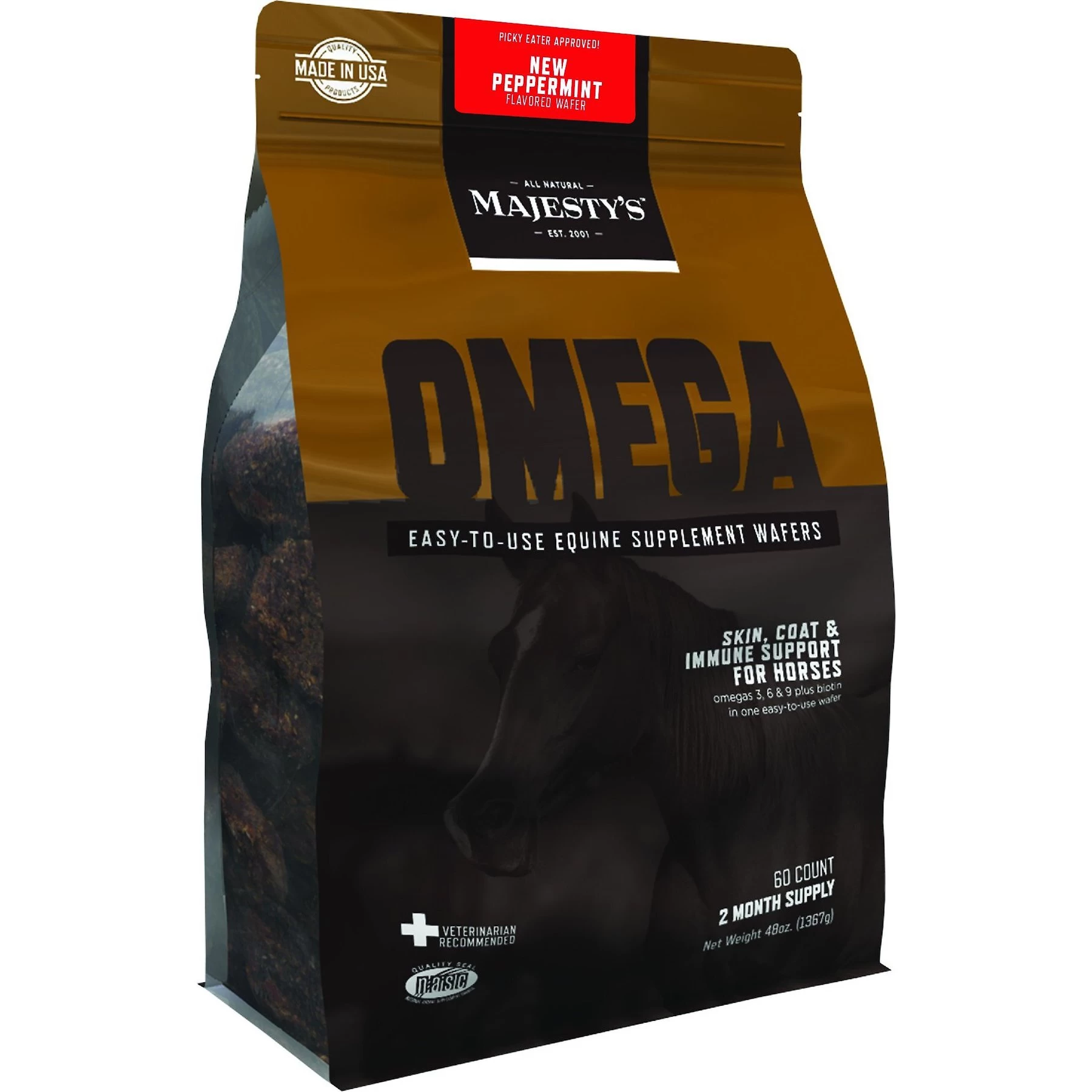 Majesty's Omega Skin, Coat & Immune Support Peppermint Flavor Wafers Horse Supplement 1 Majesty's Omega Skin, Coat & Immune Support Peppermint Flavor Wafers Horse Supplement