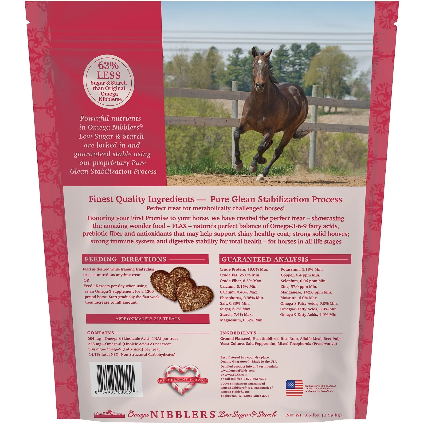 Omega Fields Omega Nibblers Low Sugar & Starch Peppermint Flavor Chews Horse Supplement 2 Omega Fields Omega Nibblers Low Sugar & Starch Peppermint Flavor Chews Horse Supplement - Image 2