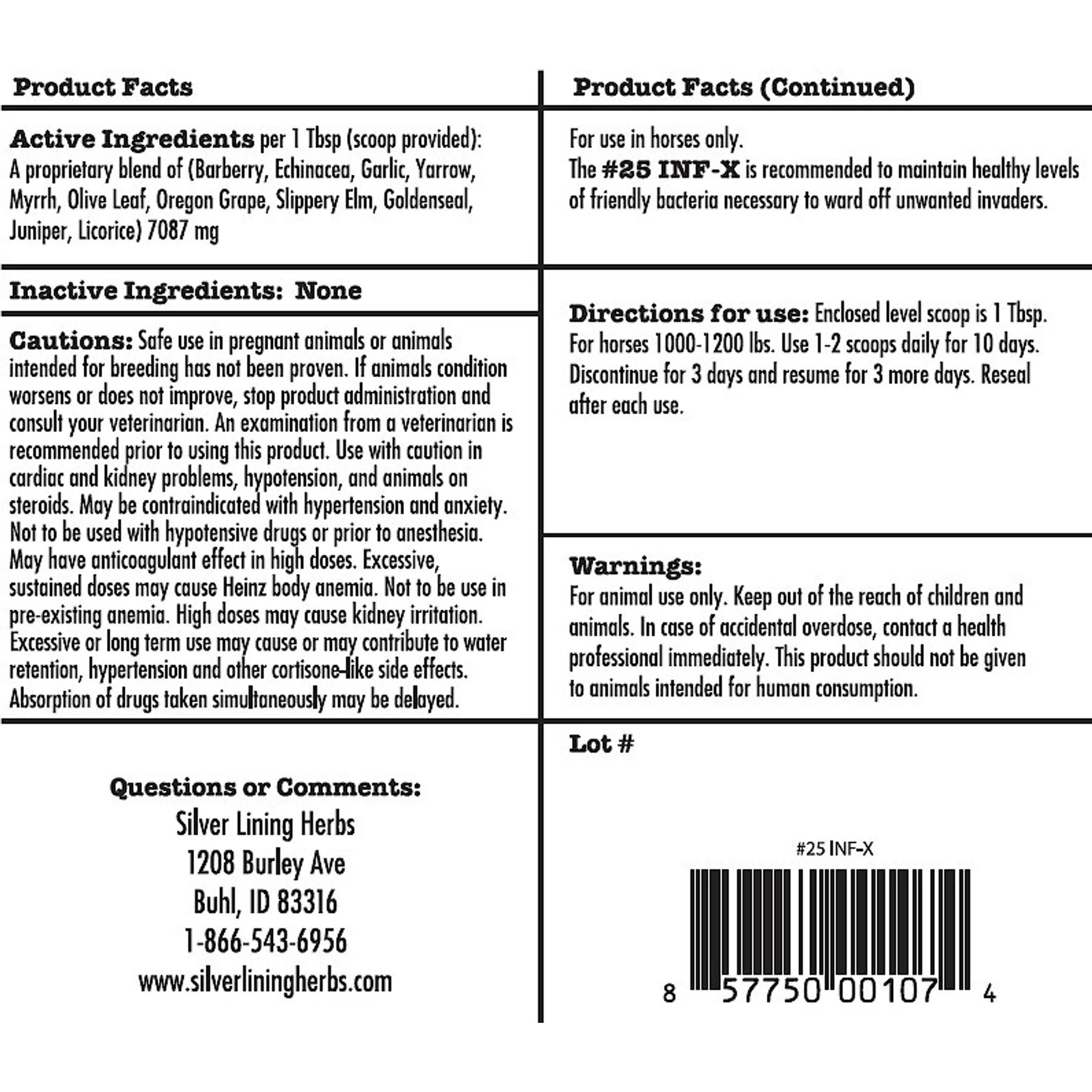 Silver Lining Herbs INF-X Immune Support Powder Horse Supplement, 1-lb Bag 2 Silver Lining Herbs INF-X Immune Support Powder Horse Supplement, 1-lb Bag - Image 2