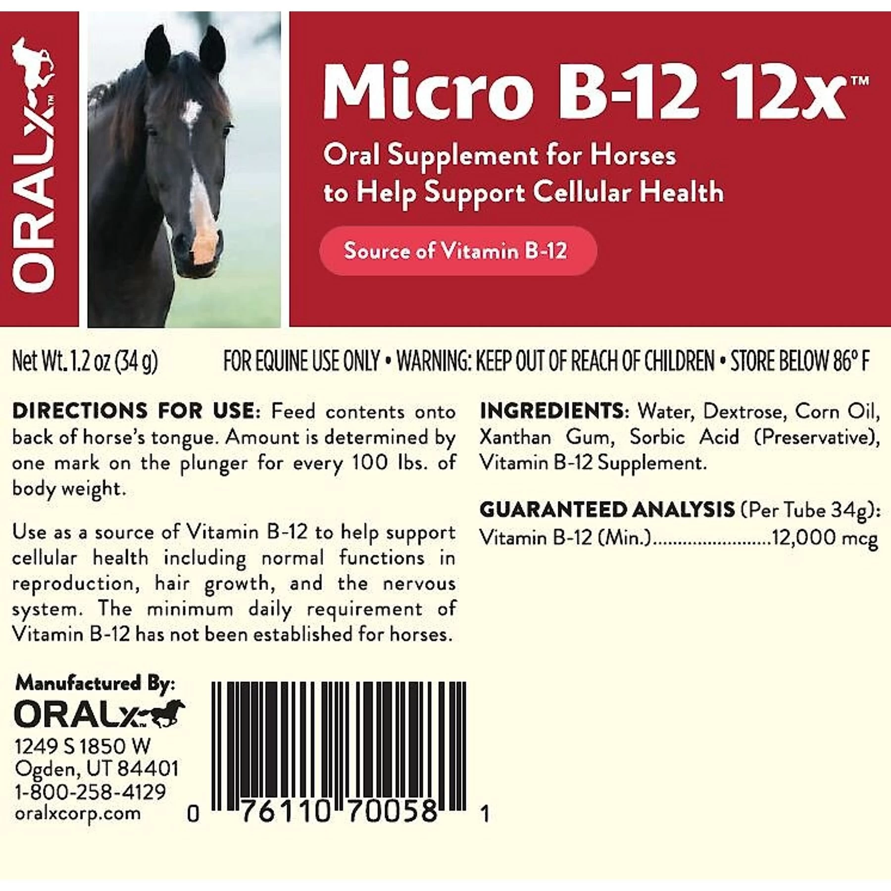 Oralx Micro B-12 12x Nervous System Support Gel Horse Supplement, 1.2-oz Syringe 2 Oralx Micro B-12 12x Nervous System Support Gel Horse Supplement, 1.2-oz Syringe - Image 2