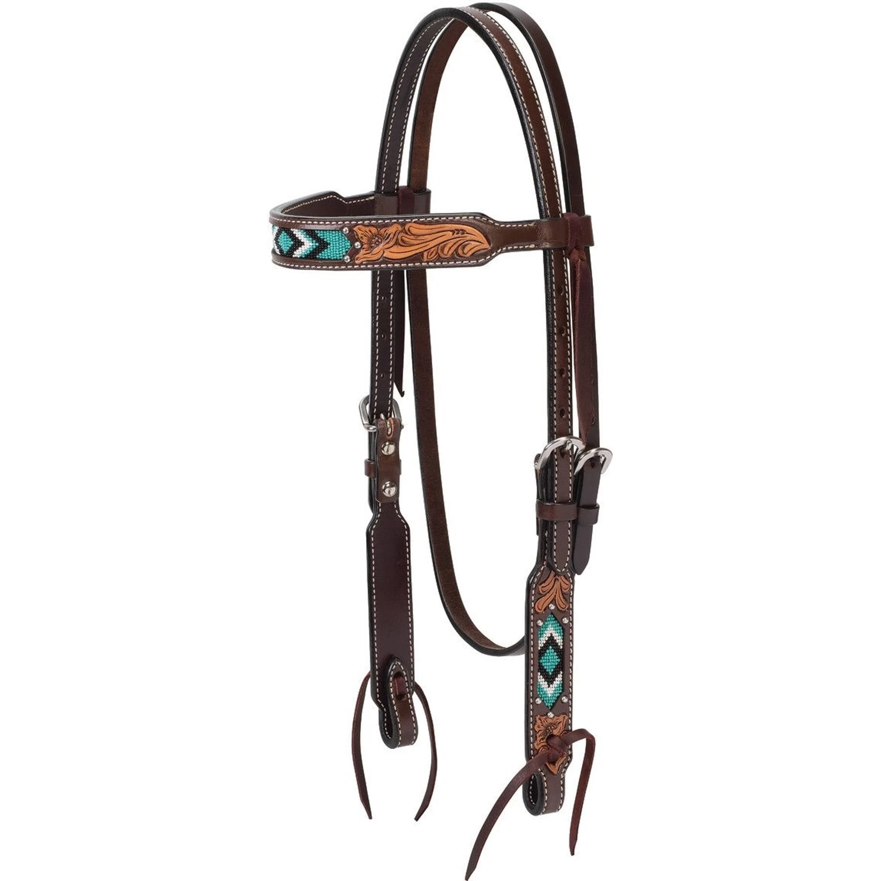 Weaver Leather Turquoise Cross Beaded Horse Browband Headstall 1 Weaver Leather Turquoise Cross Beaded Horse Browband Headstall