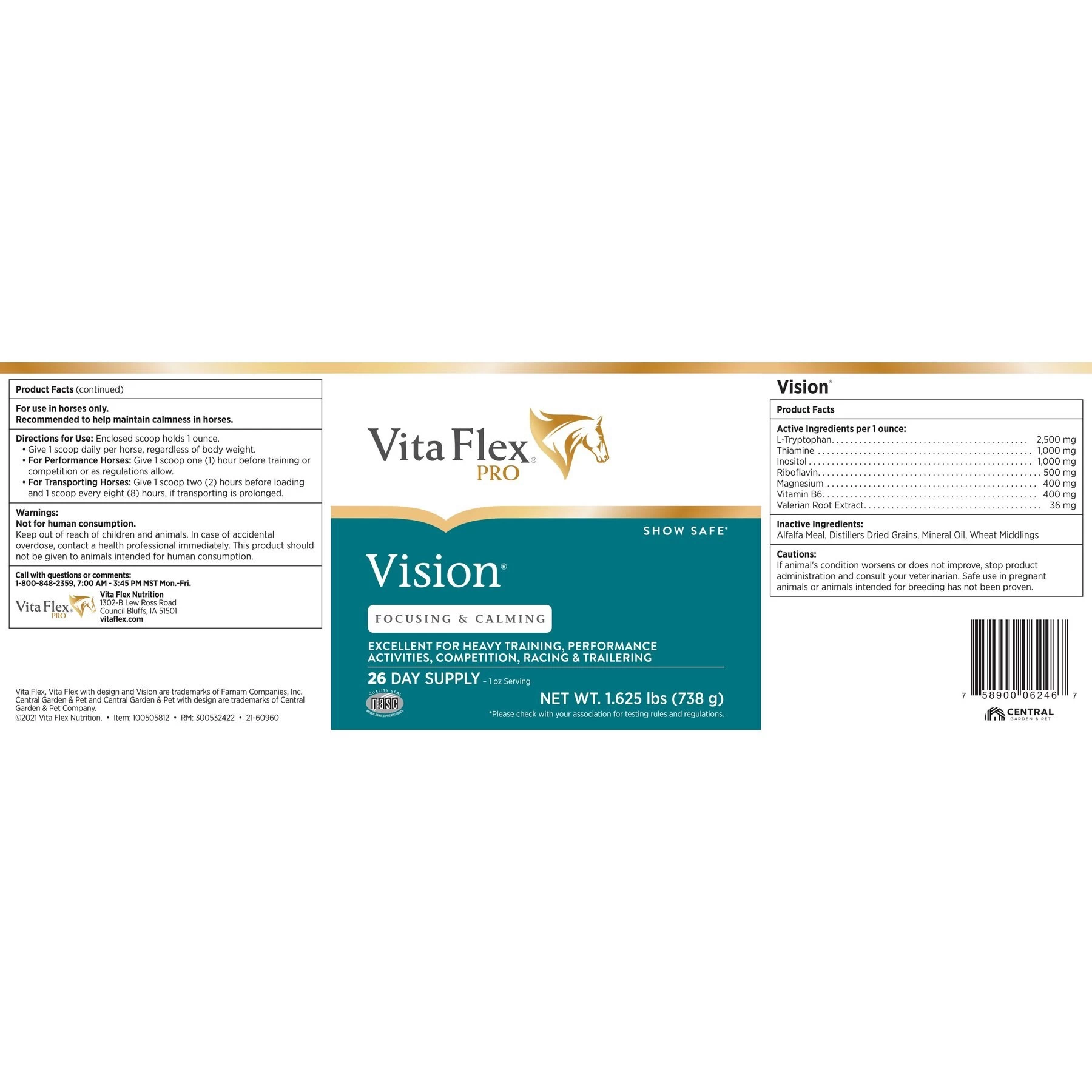 Vita Flex Pro Vision Focusing & Calming Pellets Horse Supplement, 1.625-lb Jar 3 Vita Flex Pro Vision Focusing & Calming Pellets Horse Supplement, 1.625-lb Jar - Image 3