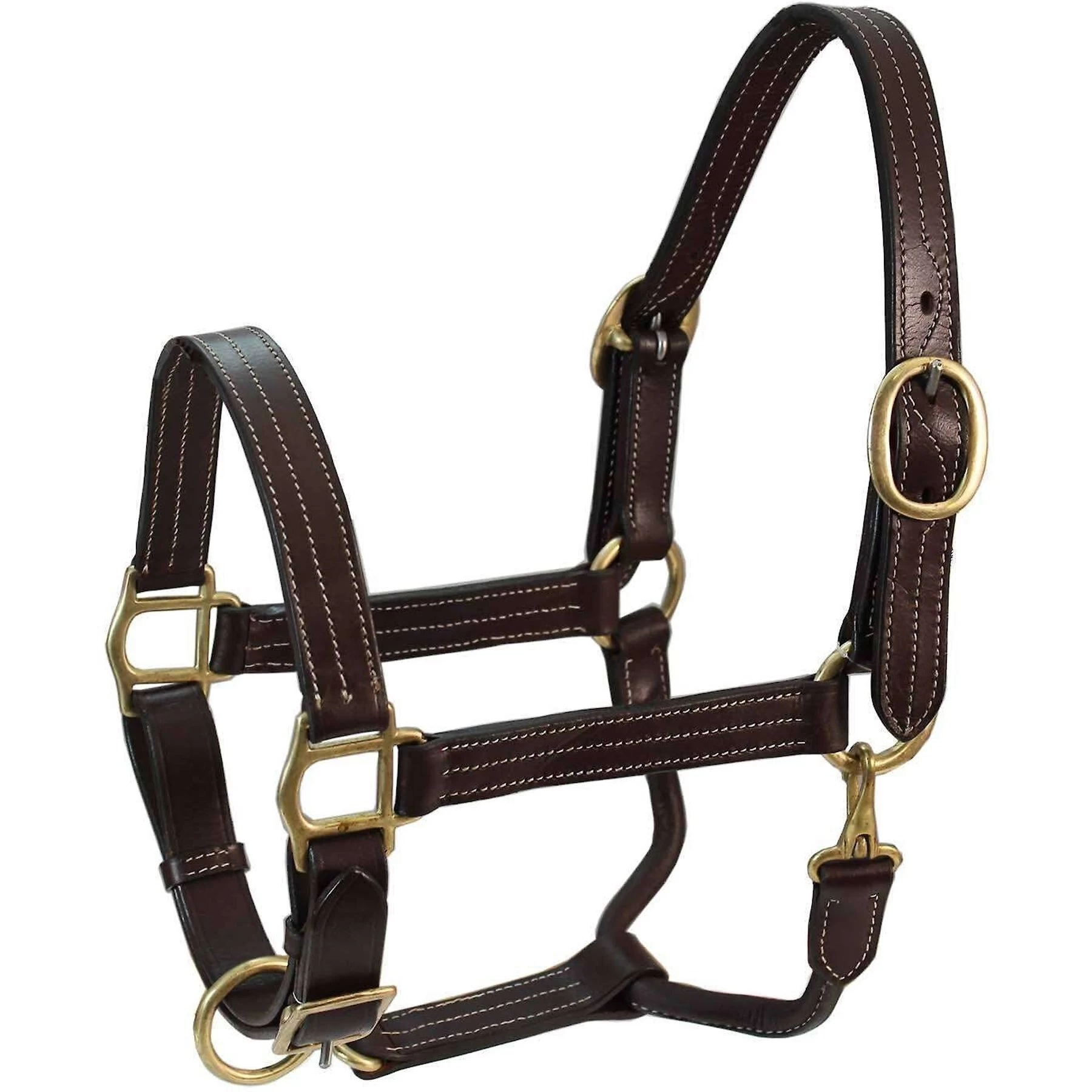 Derby Originals Coventry Triple Stitch Adjustable Leather Horse Halter, Dark Brown 1 Derby Originals Coventry Triple Stitch Adjustable Leather Horse Halter, Dark Brown