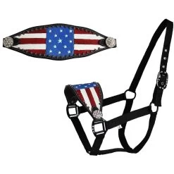 Tahoe Tack Patriotic Hand-Painted American Flag Crystals Bronc Horse Halter, Full
