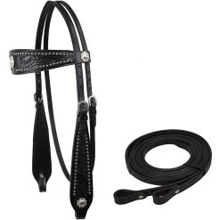 Tahoe Tack Midnight Black Horse Browband Headstall & Split Reins, Full