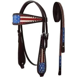 Tahoe Tack Western Patriotic American Flag Horse Browband Headstall & Reins