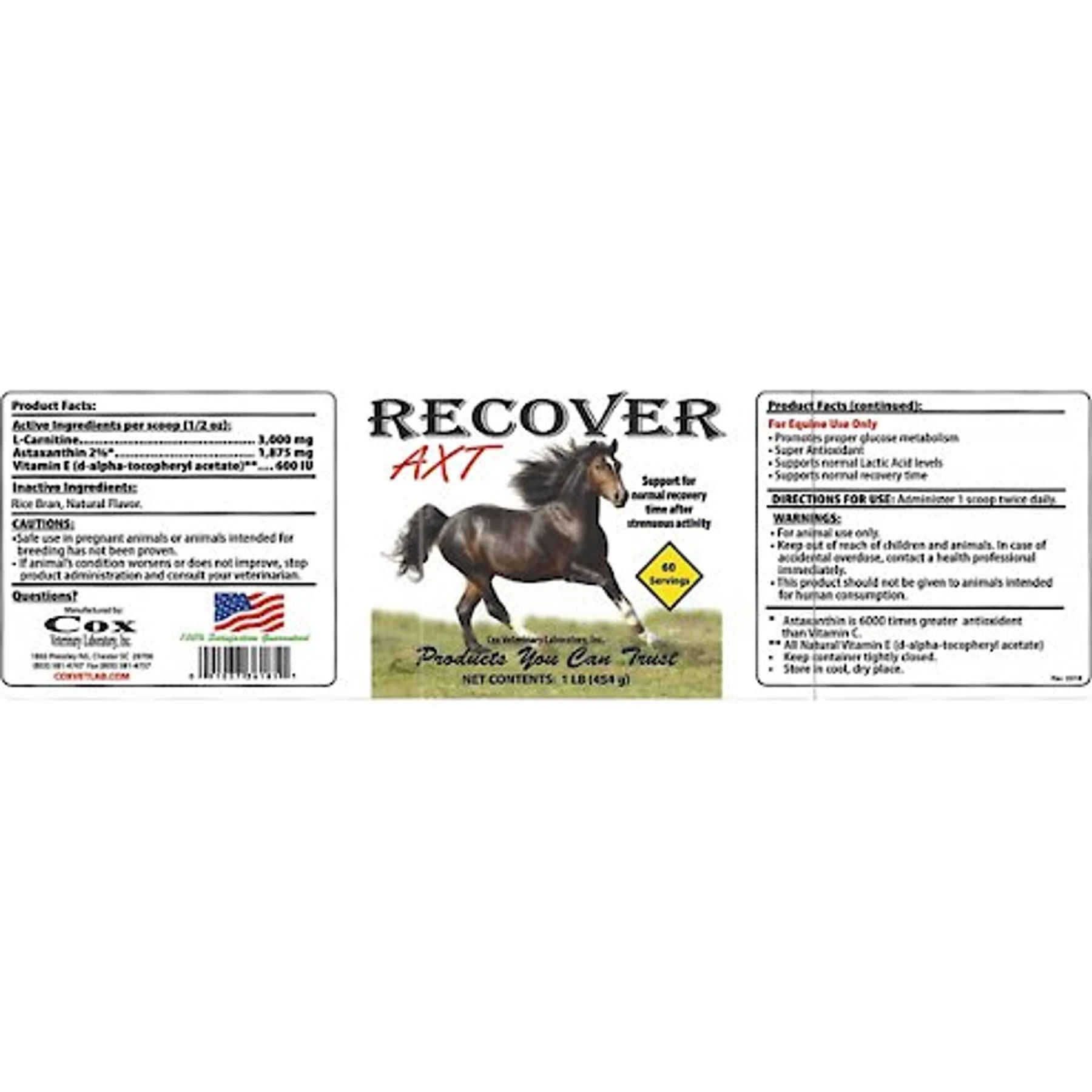 Cox Vet Lab Recover AXT Powder Horse Supplement, 1-lb Jar 2 Cox Vet Lab Recover AXT Powder Horse Supplement, 1-lb Jar - Image 2