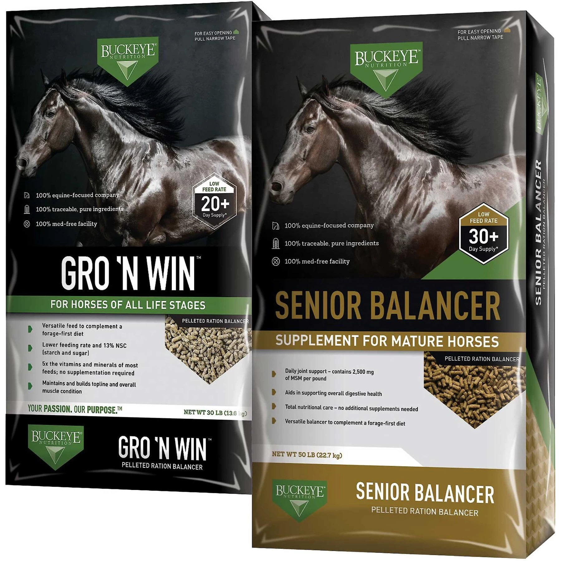 Buckeye Nutrition Gro 'N Win Pelleted Horse Feed & Buckeye Nutrition Senior Balancer Joint Support Senior Horse Feed 1 Buckeye Nutrition Gro 'N Win Pelleted Horse Feed & Buckeye Nutrition Senior Balancer Joint Support Senior Horse Feed