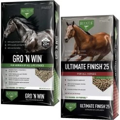 Buckeye Nutrition Gro 'N Win Pelleted Horse Feed & Buckeye Nutrition Ultimate Finish 25 High-Fat Weight Gain Pellets Horse Supplement