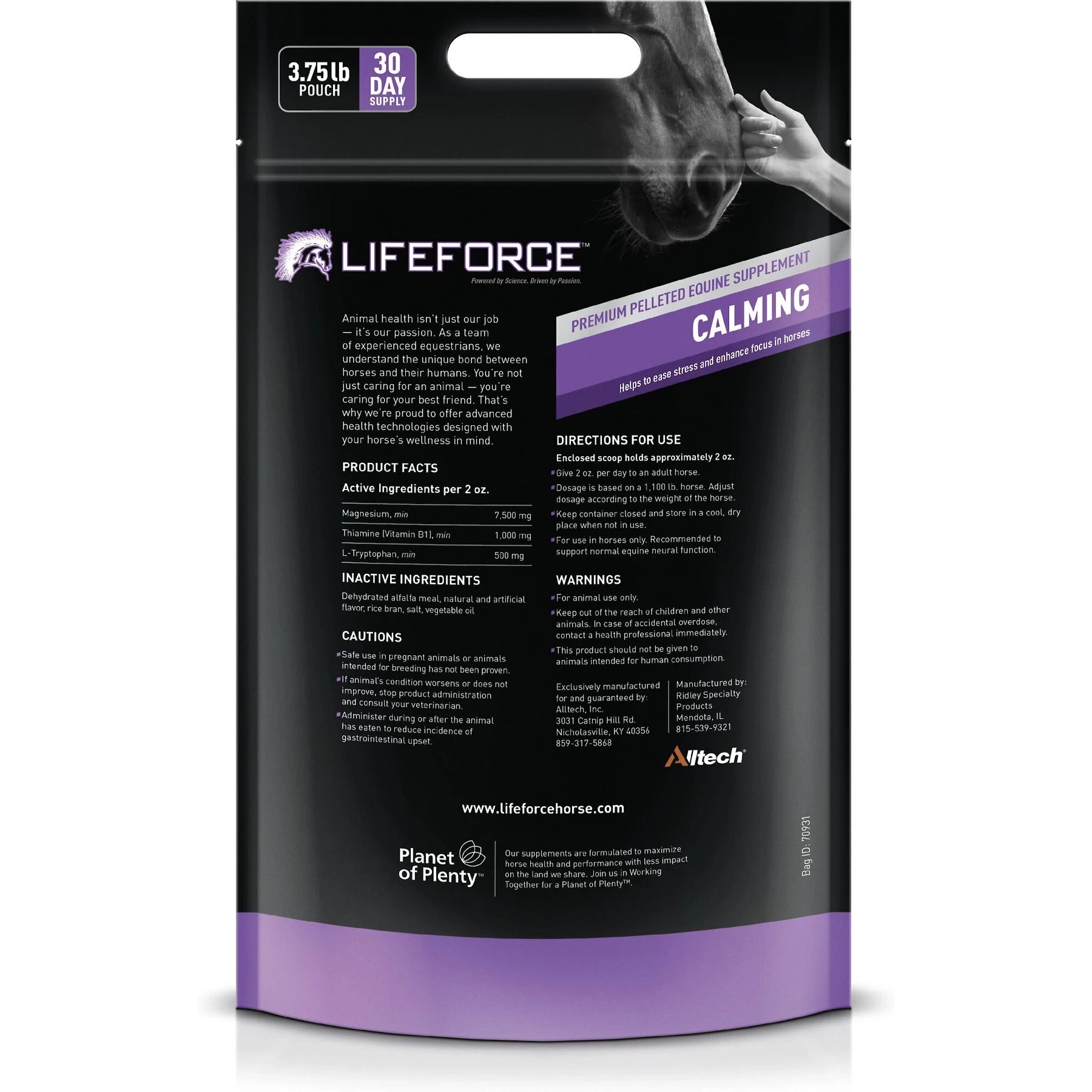 Lifeforce Calming Horse Supplement, 3.75-lb Pouch 2 Lifeforce Calming Horse Supplement, 3.75-lb Pouch - Image 2