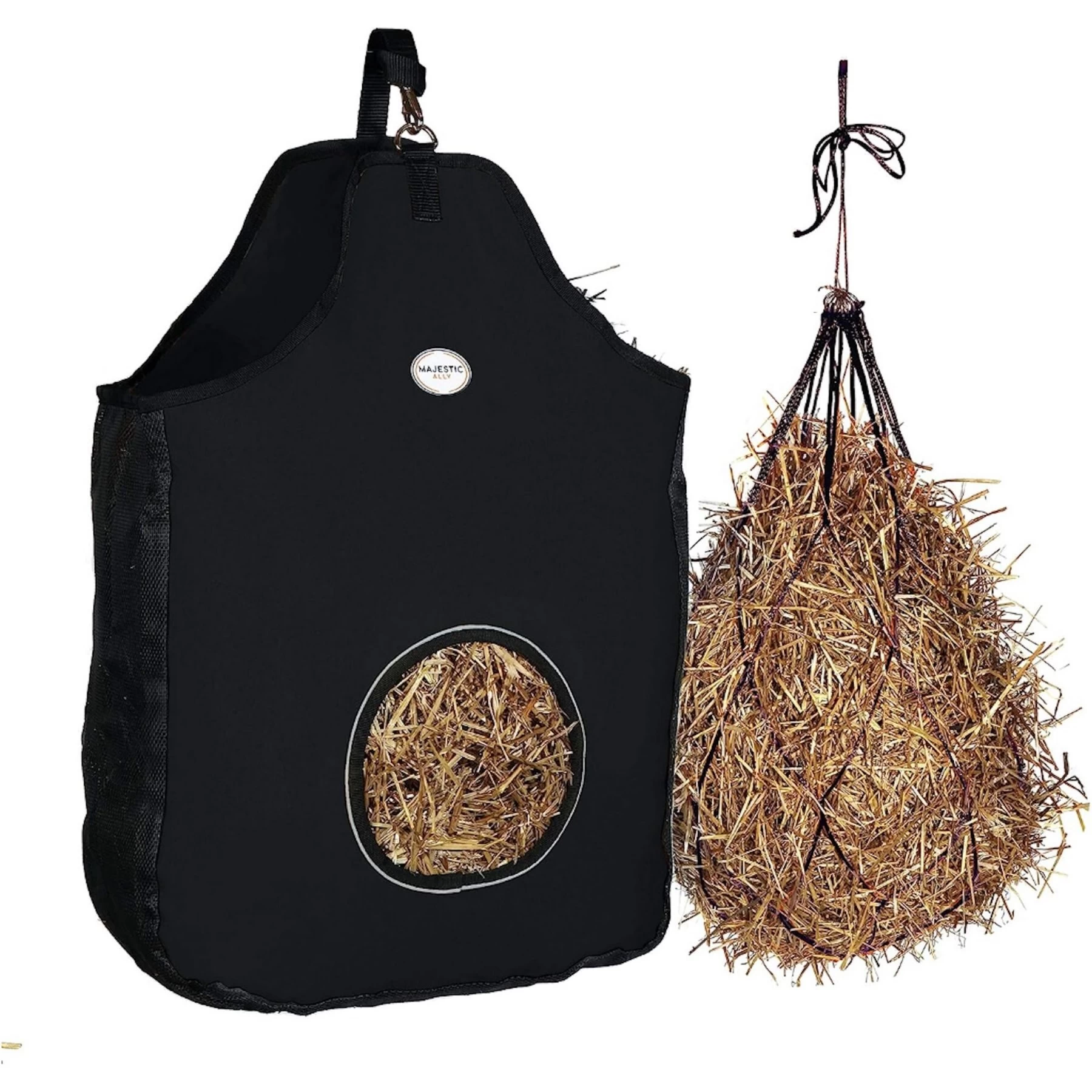 Majestic Ally Nylon Reflective Hole Hay Bag With Mesh Ventilation Gusset With 36-in Hay Net Horse Supplies 2 Majestic Ally Nylon Reflective Hole Hay Bag With Mesh Ventilation Gusset With 36-in Hay Net Horse Supplies - Image 2