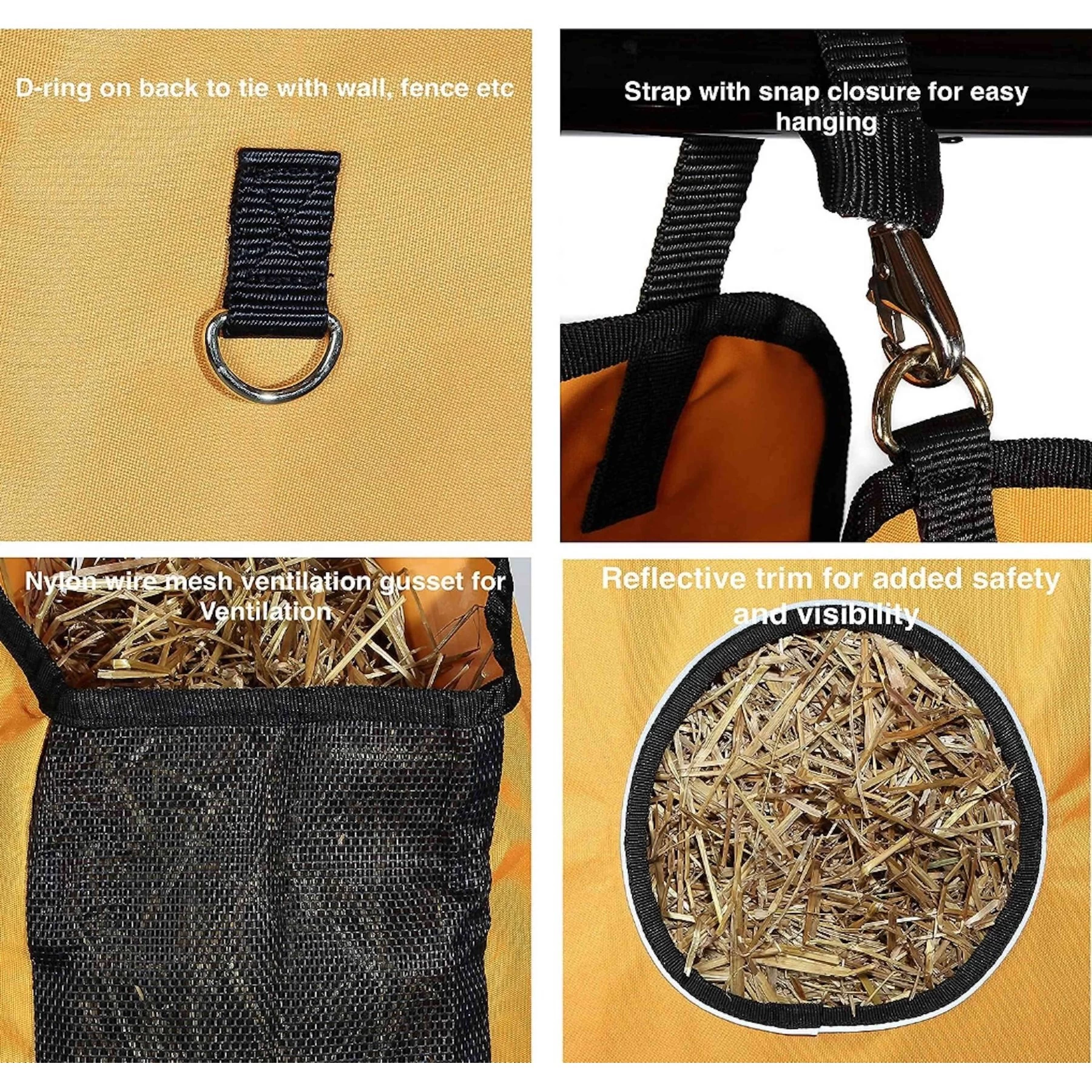 Majestic Ally Nylon Reflective Hole Hay Bag With Mesh Ventilation Gusset With 36-in Hay Net Horse Supplies 5 Majestic Ally Nylon Reflective Hole Hay Bag With Mesh Ventilation Gusset With 36-in Hay Net Horse Supplies - Image 5