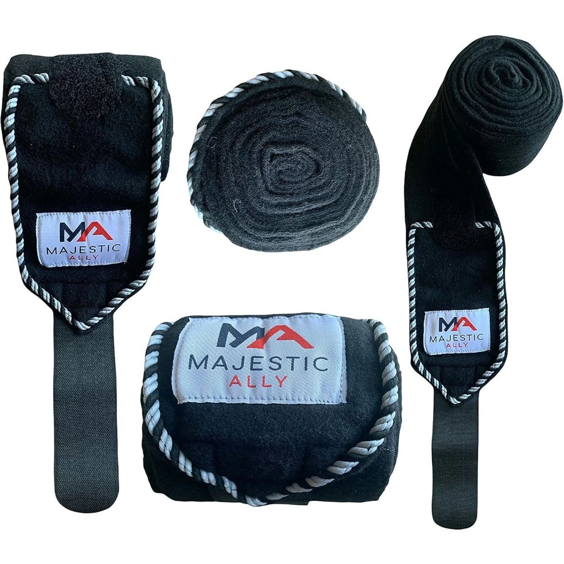 Majestic Ally Polo Wraps With Braided Rope Horse Wrap, Black 1 Majestic Ally Polo Wraps With Braided Rope Horse Wrap, Black