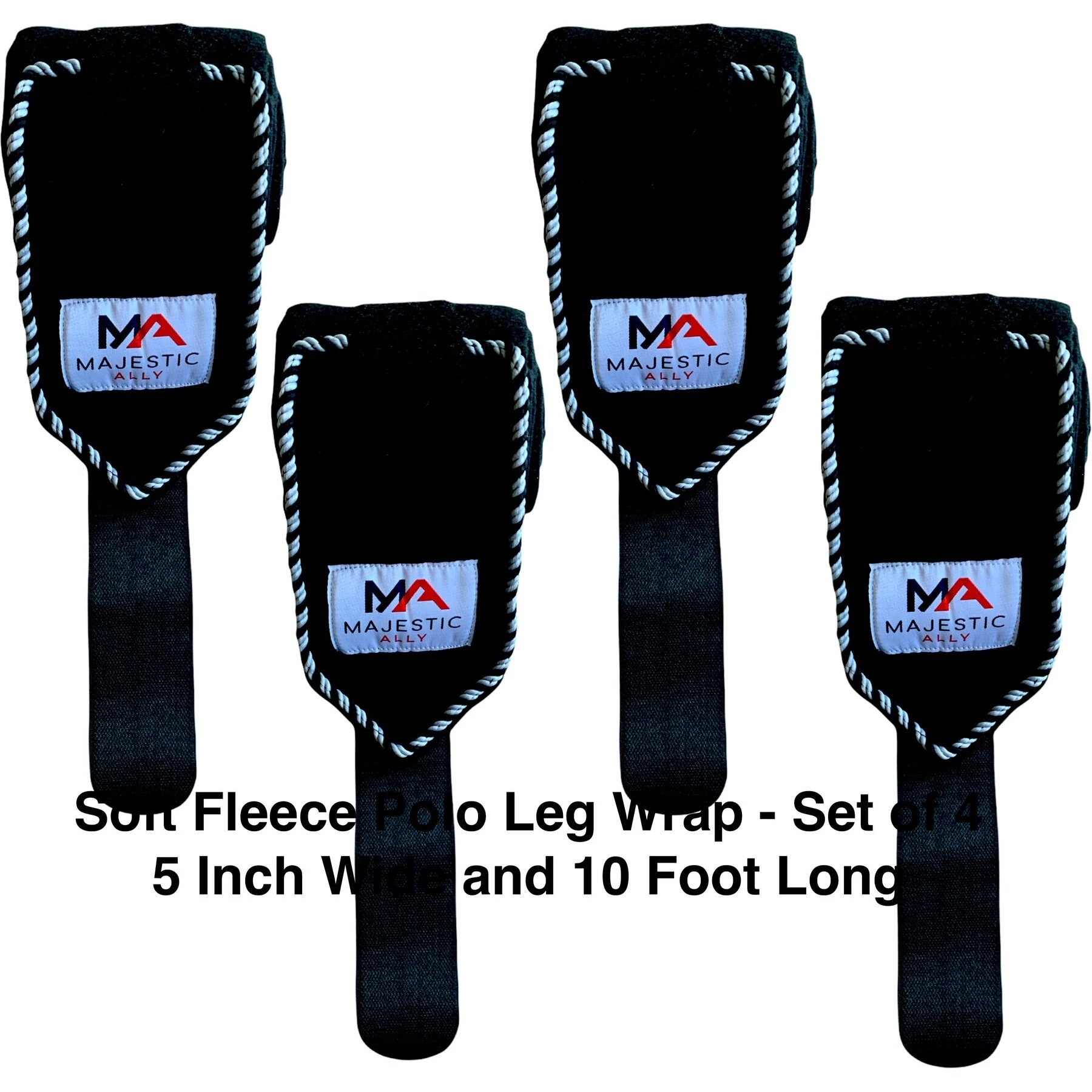 Majestic Ally Polo Wraps With Braided Rope Horse Wrap, Black 2 Majestic Ally Polo Wraps With Braided Rope Horse Wrap, Black - Image 2