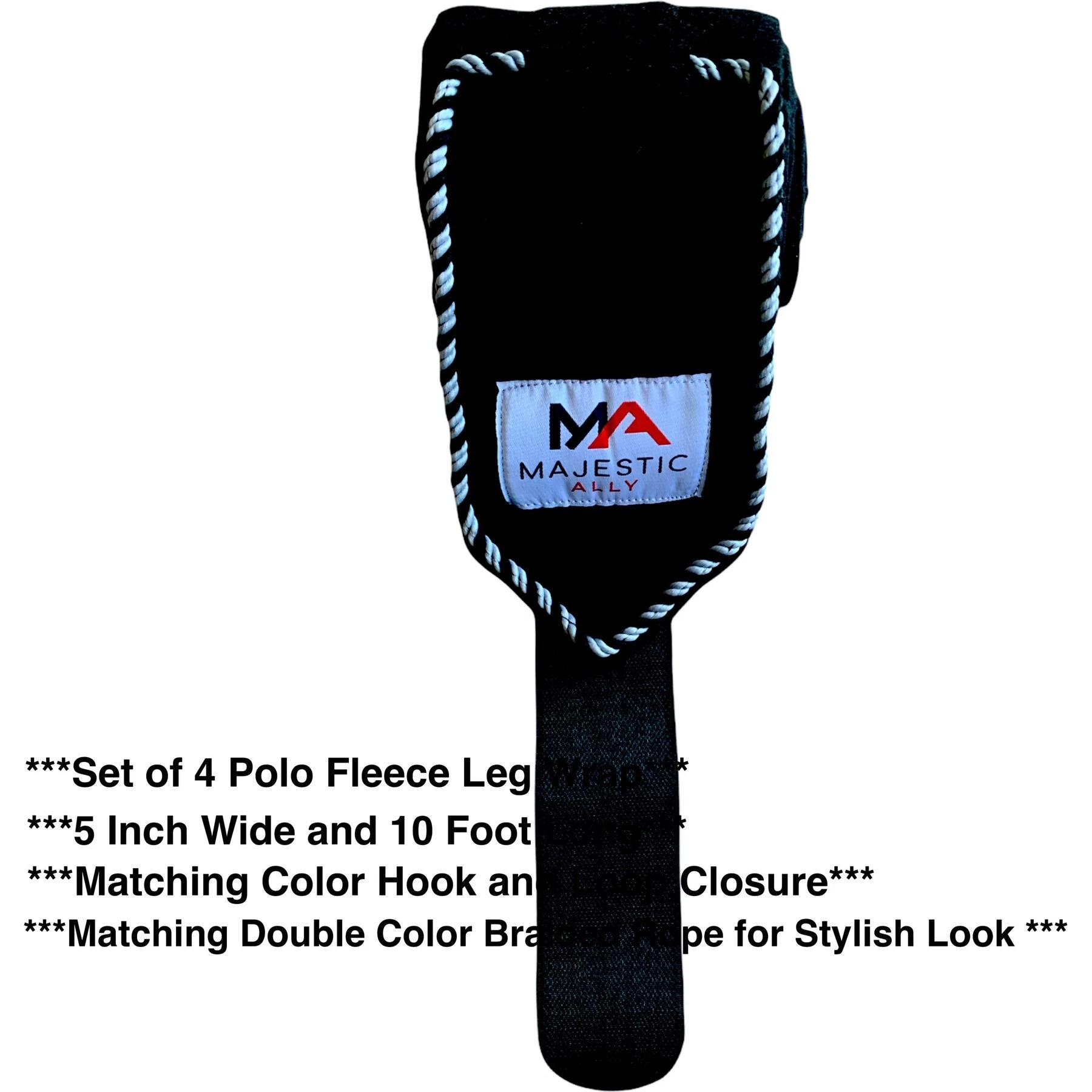 Majestic Ally Polo Wraps With Braided Rope Horse Wrap, Black 4 Majestic Ally Polo Wraps With Braided Rope Horse Wrap, Black - Image 4