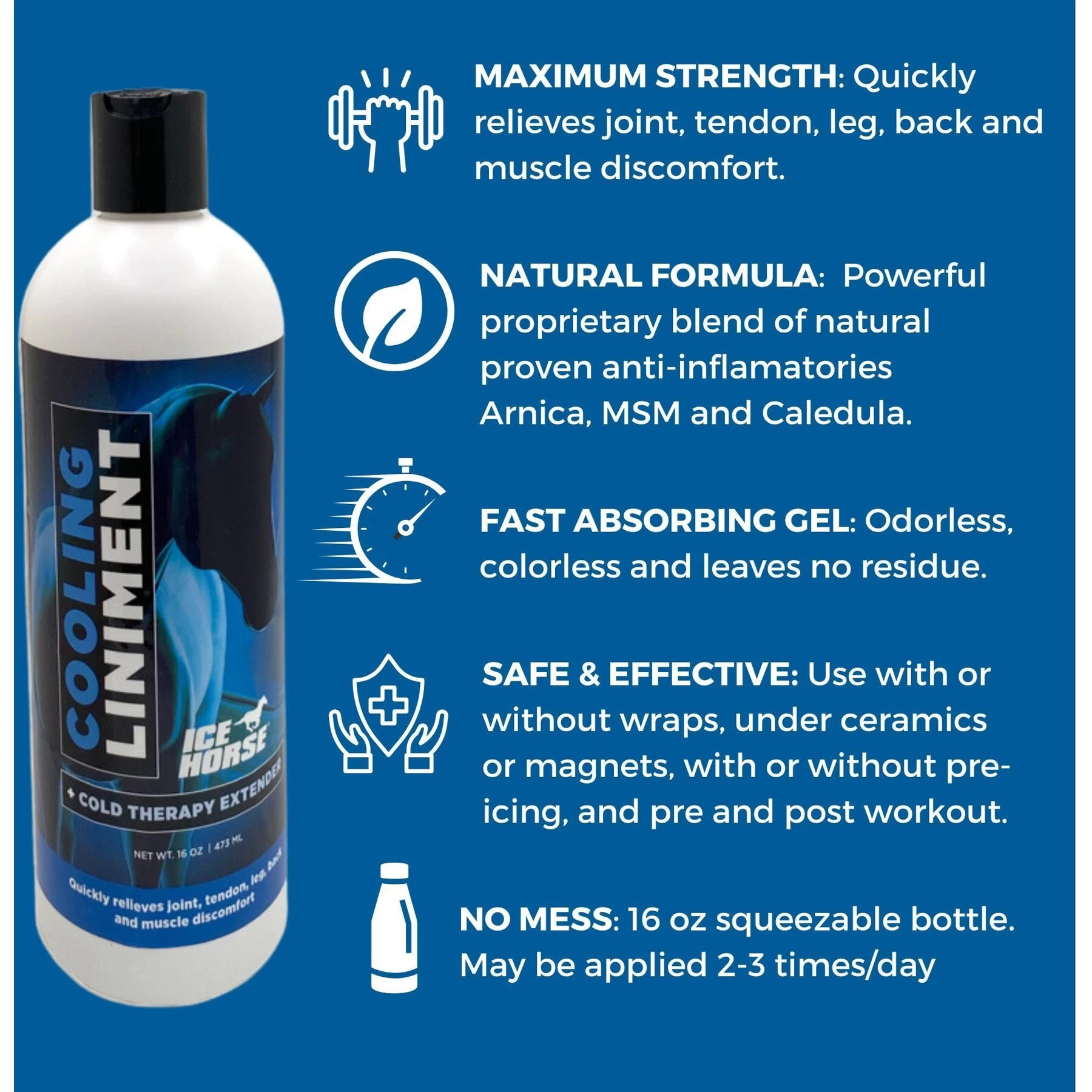 Ice Horse Cooling Liniment & Cold Therapy Extender Horse Liniment, 16-oz Bottle 2 Ice Horse Cooling Liniment & Cold Therapy Extender Horse Liniment, 16-oz Bottle - Image 2